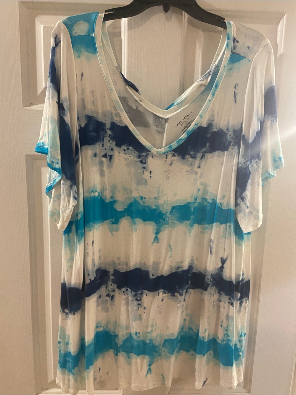 Lane Bryant 18/20 Swing Blue & White Tie-Dye V-Neck Tunic Shirt 1x 2x